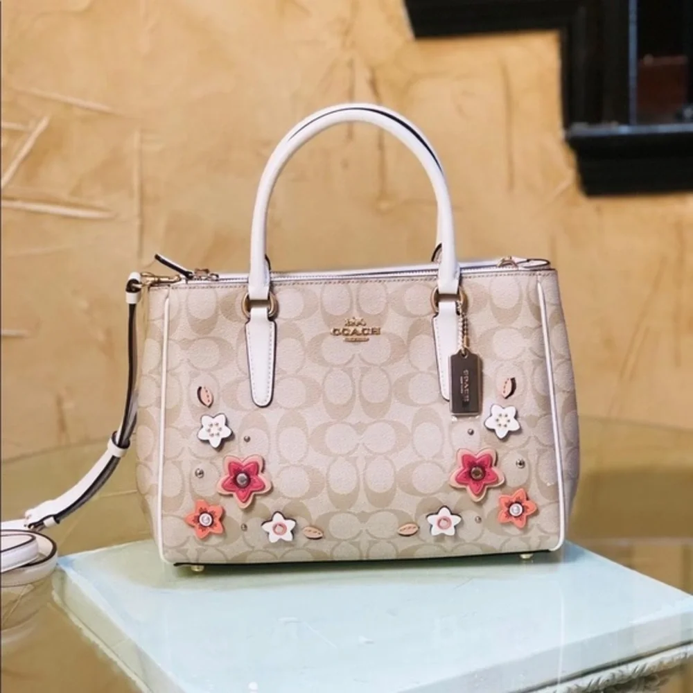 Coach signature floral satchel+wallet+charm set